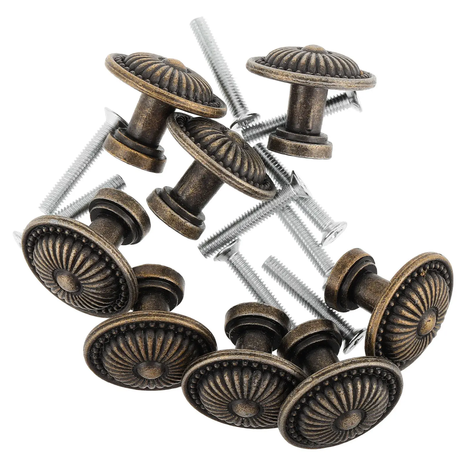 8Sets Vintage Zinc Alloy Drawer Pull Handle Round Floral Design Cabinet Knob Set for Dresser Cabinet Door Retro Furniture Decor
