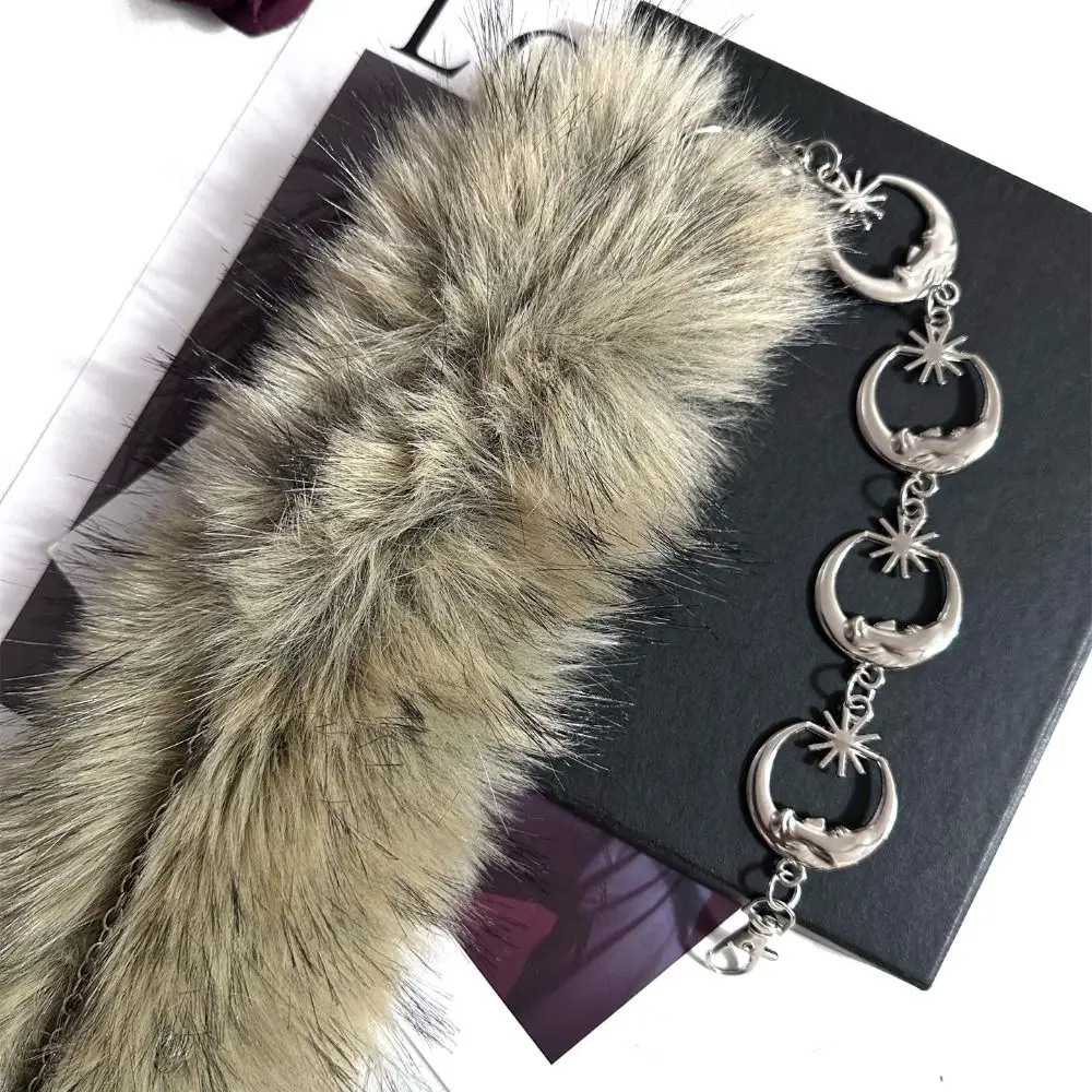 خمر تصميم عصري فو الفراء أحزمة سلسلة معدنية الشرير فروي الربط حزام فتاة حار Y2K الخصر سلسلة النساء الموضة