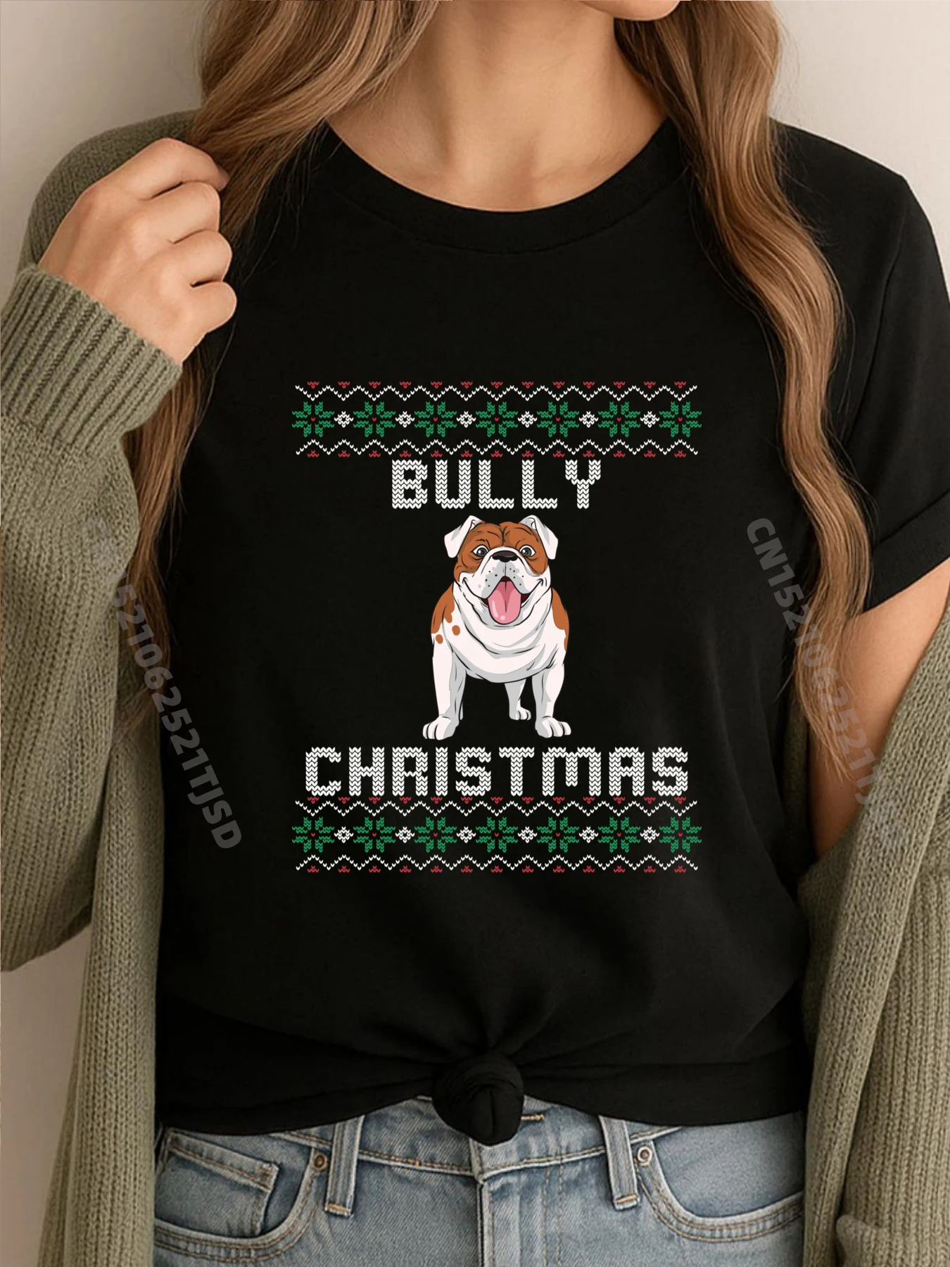 

Американский бульдог, уродливый свитер, мужская одежда с рождественской собакой, футболка с короткими рукавами, День памяти