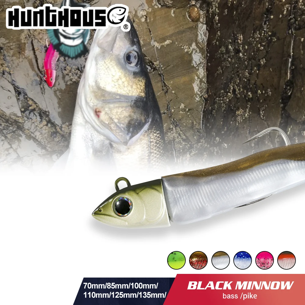 Hunthouse noir vairon 85mm 12g Silicone souple Leurre de pêche appât artificiel matériel de pêche pour bar brochet Leurre Souple LW216