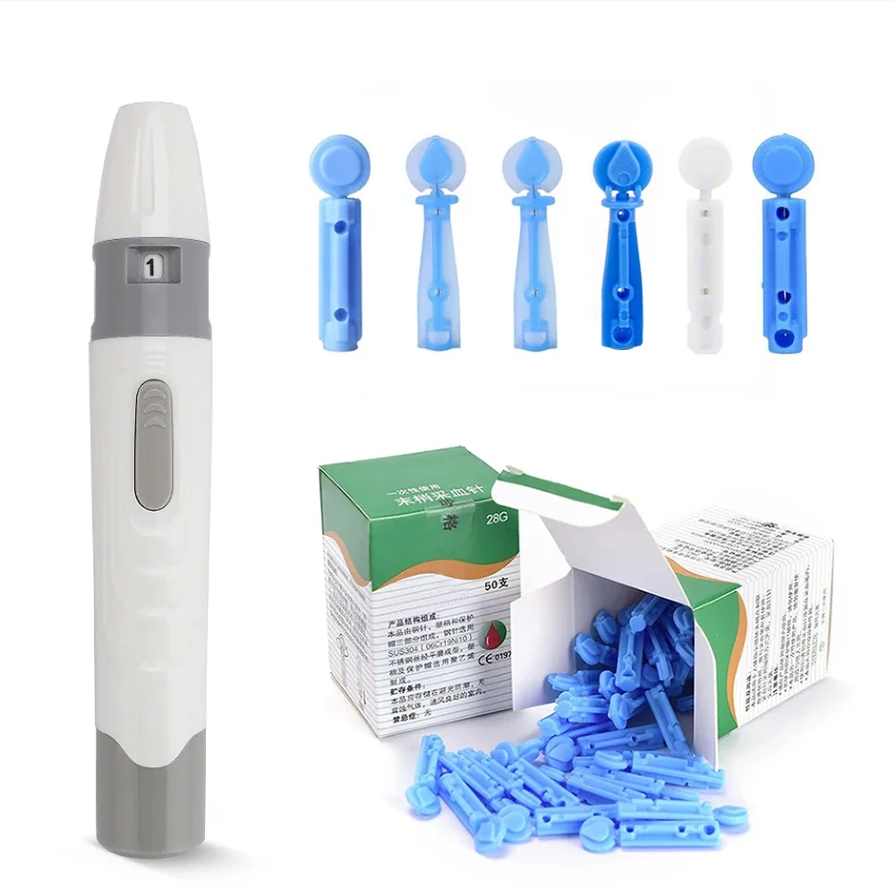 23G/26G/28G/30G/33G Lancet Pen Adjustable Depth Blood Sampling Glucose Test Pen for Diabetics Blood Collect 50pcs Lancing Device