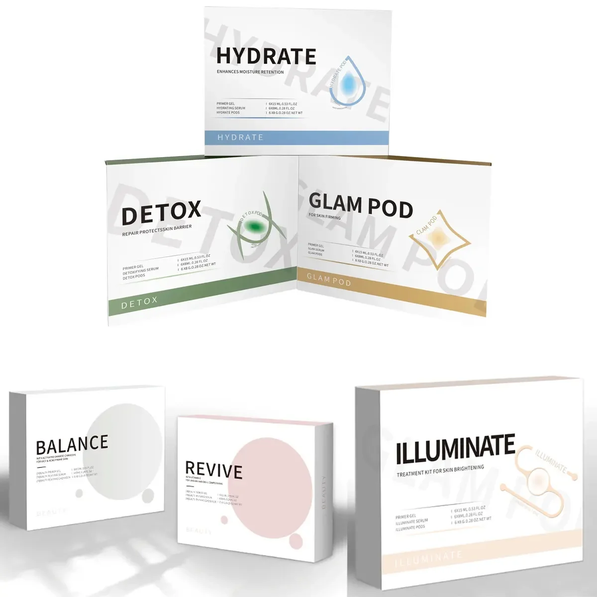 Verhelderende Hydra Detox Verlicht Herleven Glam Balance Kits Serum Zuurstof Pods Voor Co2 Kleine Bubble Hydrofacial Machine