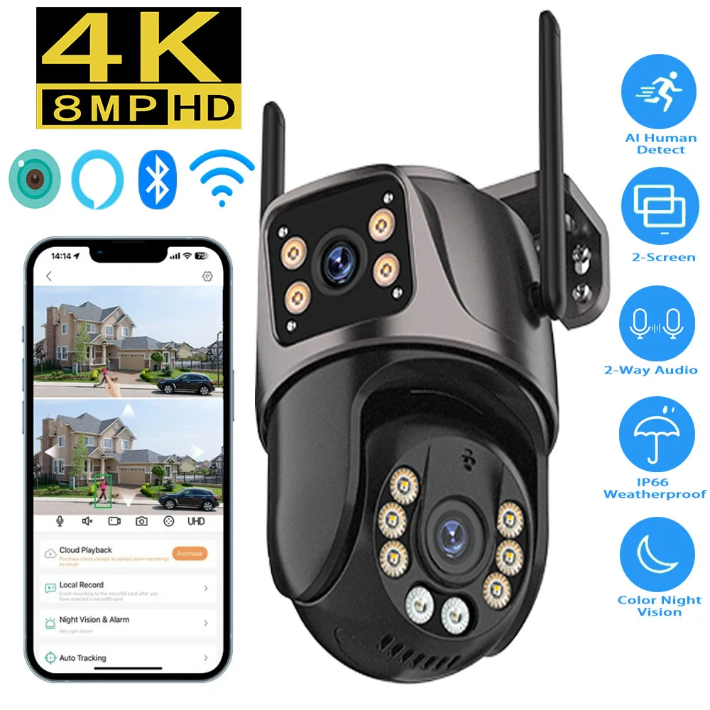 

4K 8MP HD PTZ Wifi Surveillance Camera Wireless Outdoor security 4MP Dual Lens AI Auto Tracking IP Camera CCTV