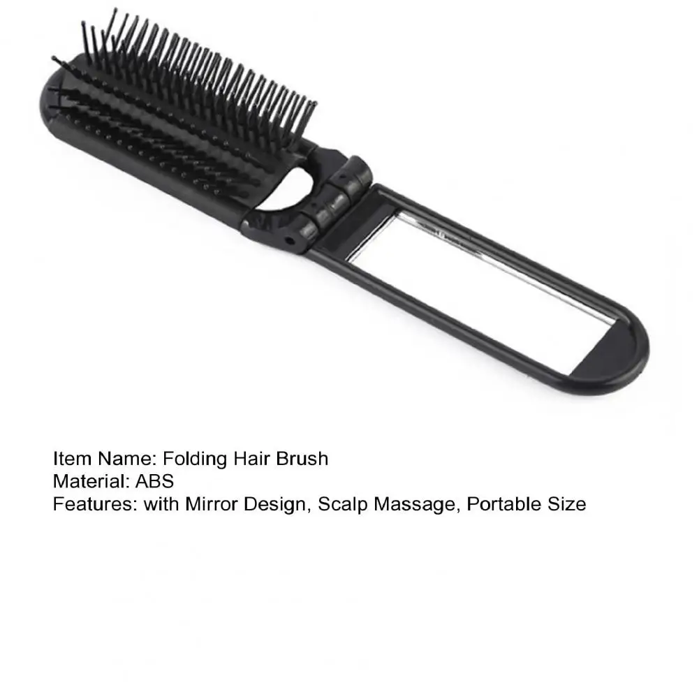 Folding Hair Brush With Mirror Soft Bristles Scalp Massage Anti-static Hair Detangling Styling Comb Travel Hairdressing Tools