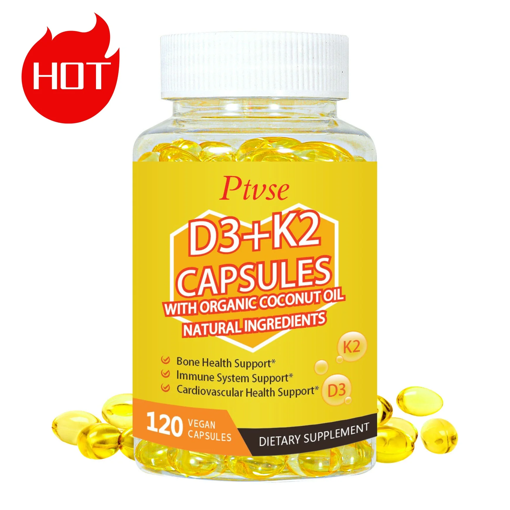 Vitamin D3 K2 Capsules for Strengthening The Heart, Joints and Bones, Internal Circulation, Dental Health and The Immune System