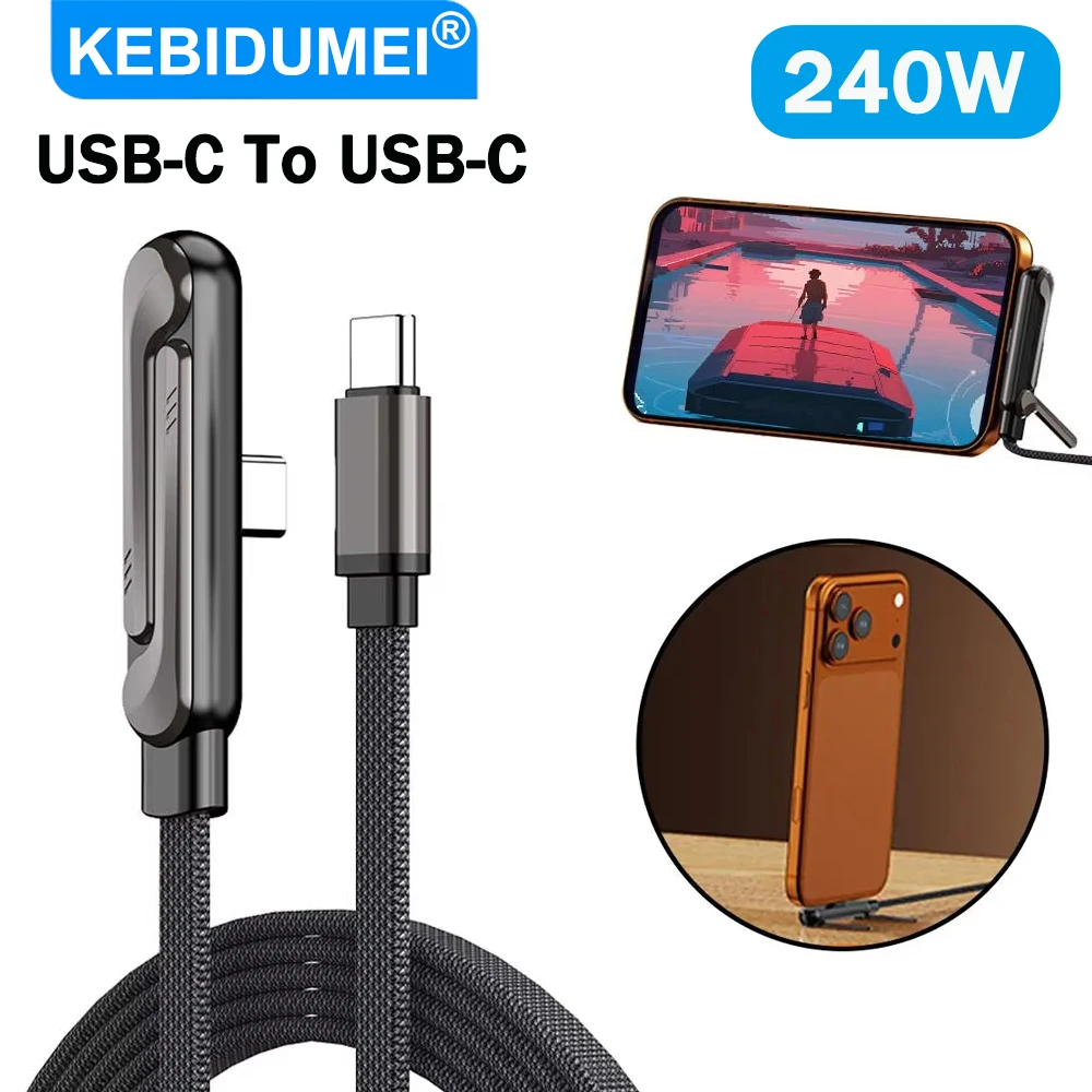 

240W Type-C To Type-C Charging Cable Elbow Fast Charging Data Cable Foldable Stand Phone Holder For iPhone 17/16/15 For Samsung