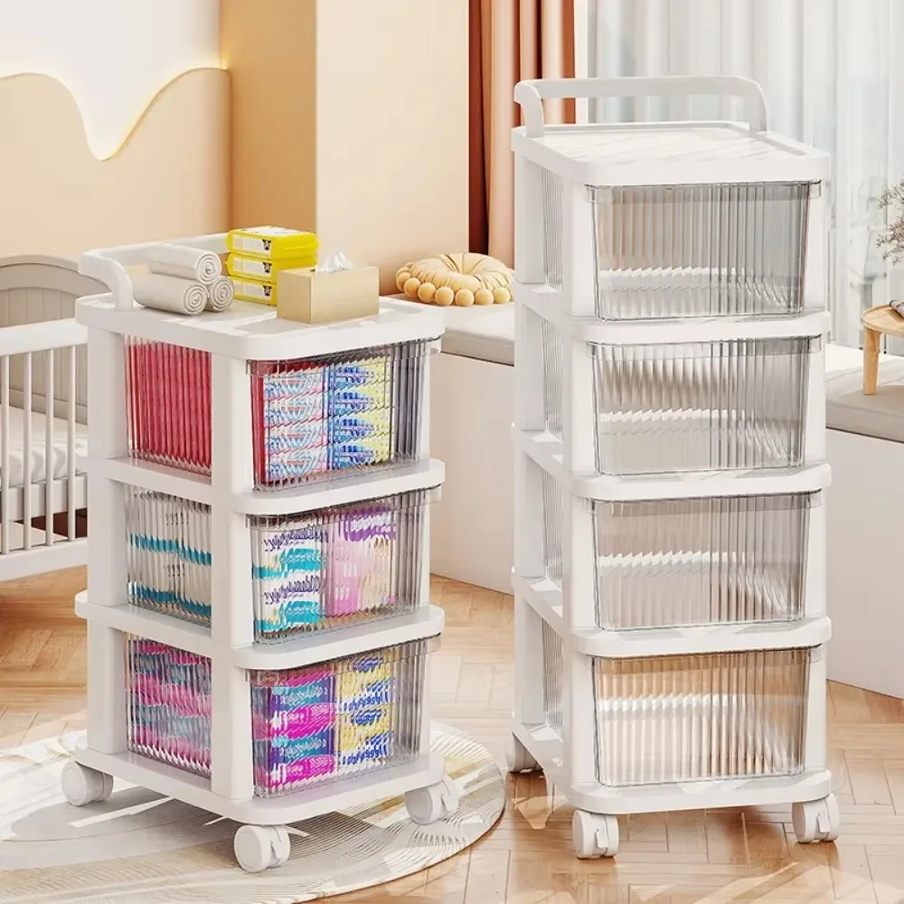 Small Cart Storage Rack Transparent Trolley Drawers Wheeled Children'S Toy Racks Multi Functional High-Capacity Storage Trolleys