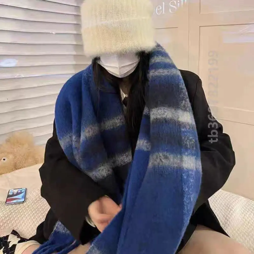 Elegant Tassel Plaid Wool Scarf Colour Matching Plush Winter Cashmere Scarves Wool Scarves Solid Color Cape Wraps Autumn Winter