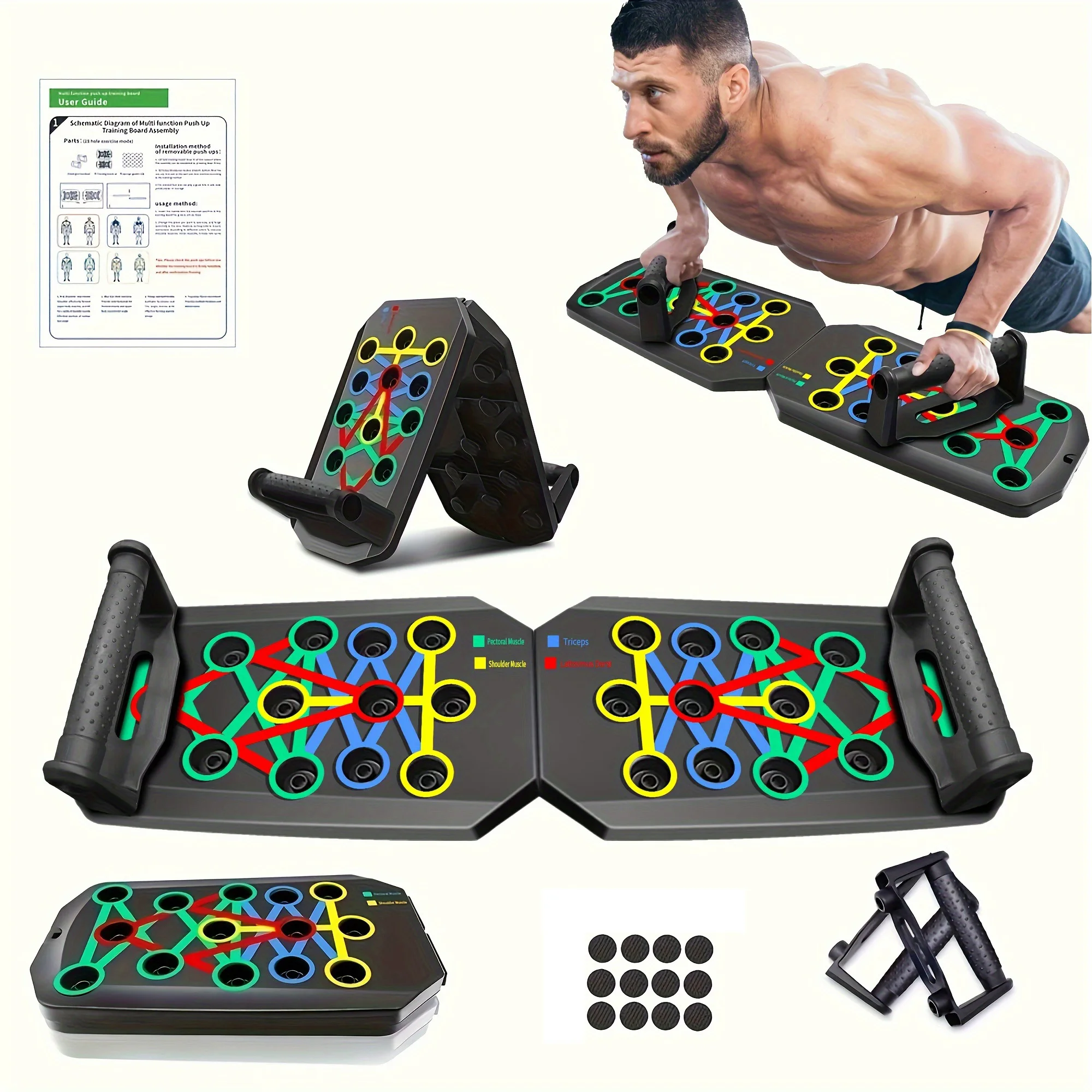 Picture 5: Portable Folding Push-up Board, Multi-functional Anti-slip Mat with Handle, Home Fitness Exercise for Chest, Abdomen and Arms