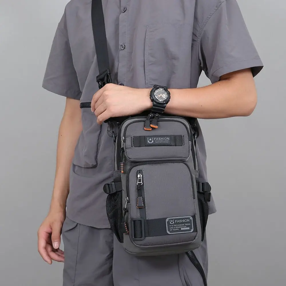 Portable Multi Pockets Men Chest Bag Shoulder Bag Cloth Sports Message Bag Solid Color Large Capacity Crossbody Bag Boys