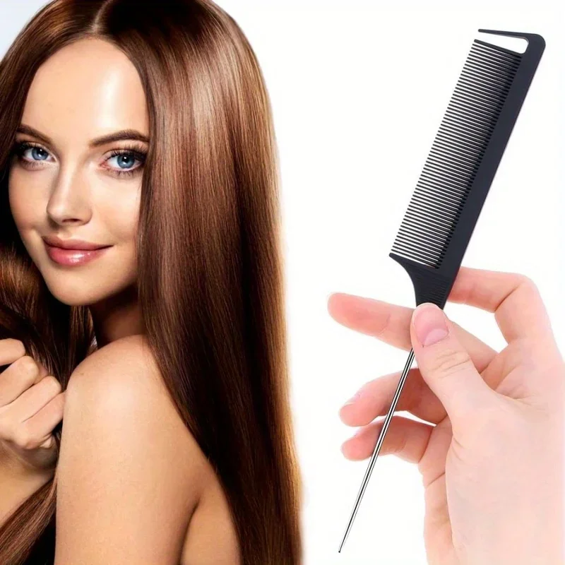 12pcs/24pcs Rat Tail Comb with Stainless Steel Pintail Heat Resistant Carbon Fiber Tooth Hair Styling Hairdressing Comb Tools