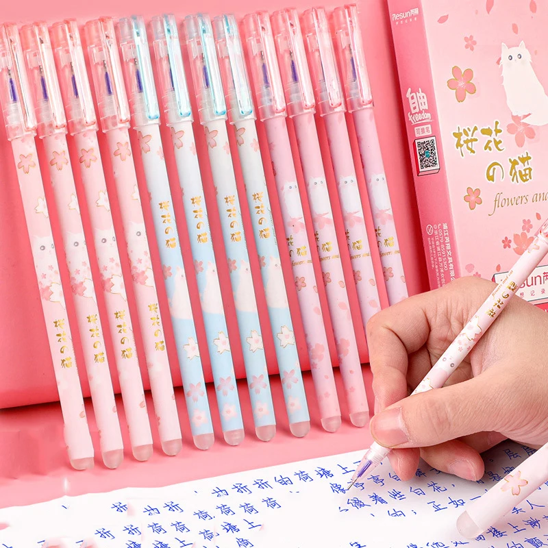 

48 pcs/lot Kawaii Cat Erasable Gel Pen Cute 0.5mm Blue Ink Pens Gift Stationery Office School Supplies Wholesale