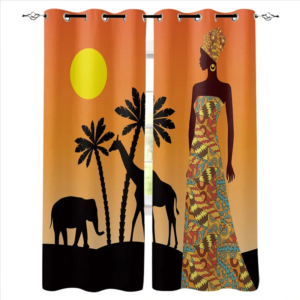 African Woman Plant Trees Art Modern Curtains for Living Room Bedroom Kitchen Curtains Drapes Window Treatments