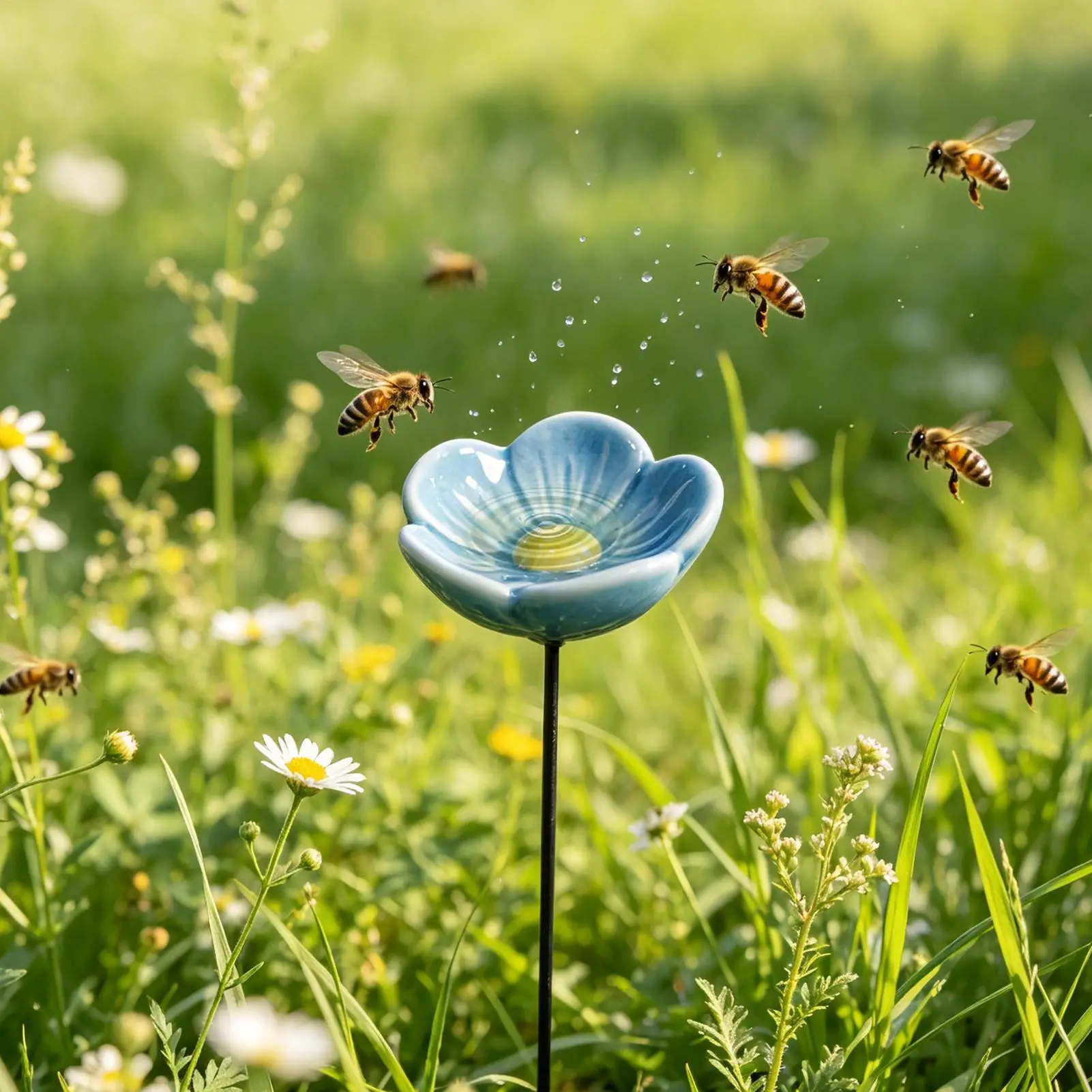 Small Portable Bee Water Feeder Ceramic Flower Drinking Fountain Holder Bee Watering Station Bird Bath Stand For Yard Outside