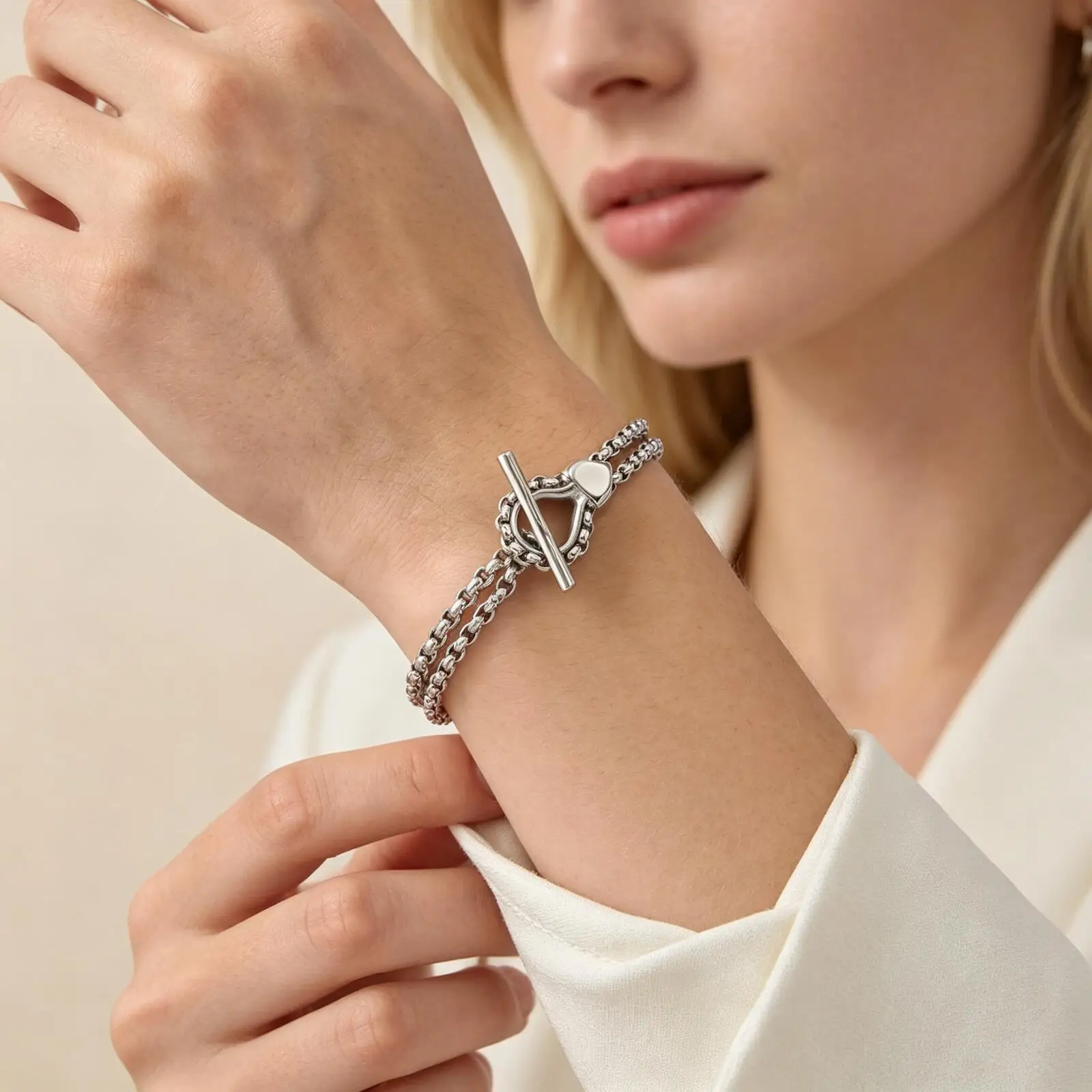 Punk Cuban Chain Bracelet For Women Men, Stainless Steel Silver Color Snake Head OT Buckle Link, Hip Hop Jewelry Gift - view 4