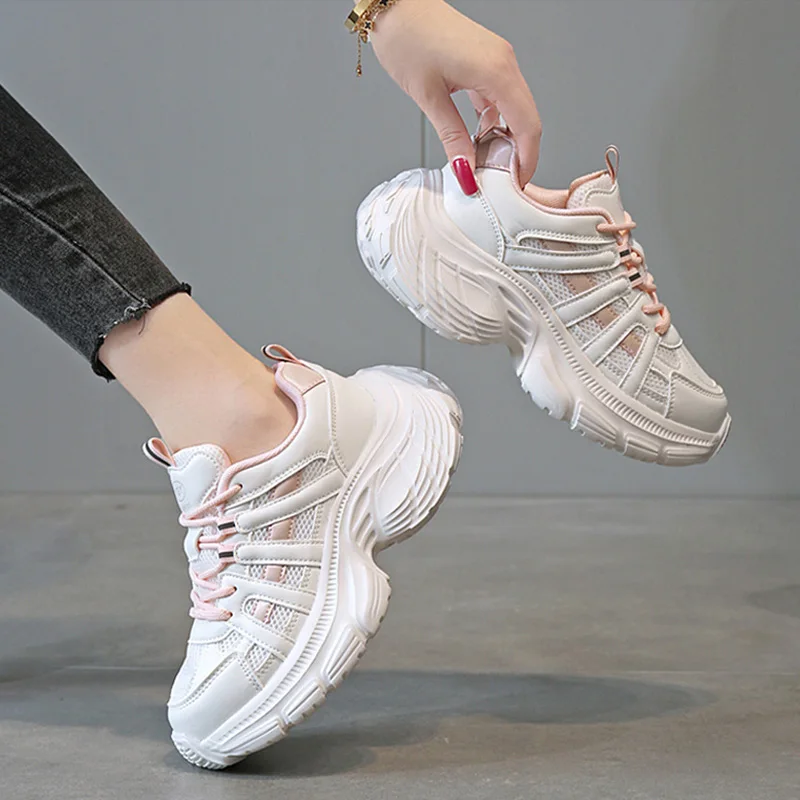 

Модные кроссовки, женские белые туфли, мягкие повседневные женские массивные кроссовки, дышащая толстая подошва, увеличивающая рост 5 см, DX571