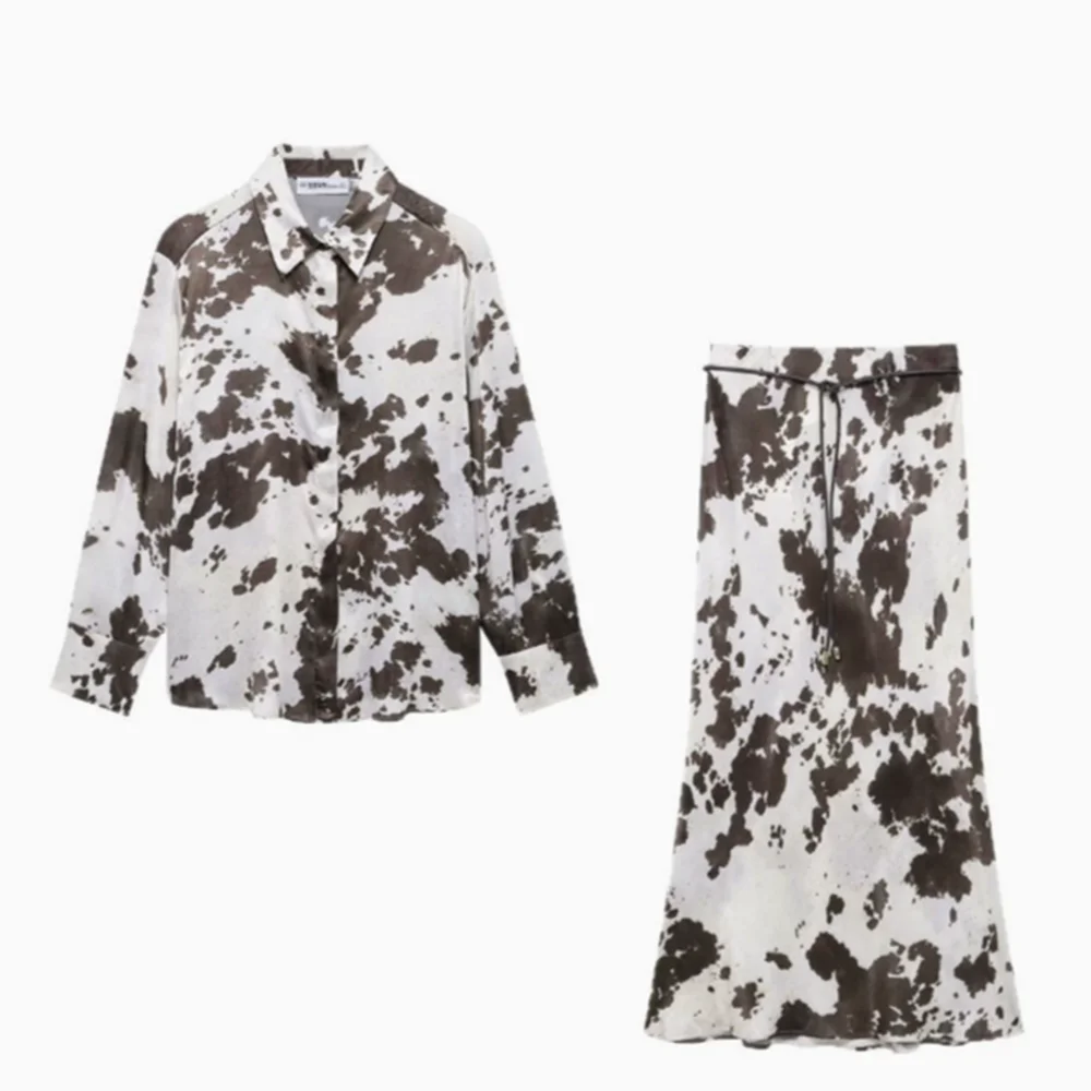 

Taop&Za Women's 2025 Spring and Summer New Style Animal Print Shirt Satin Textured Midi Skirt 2235108 2191108
