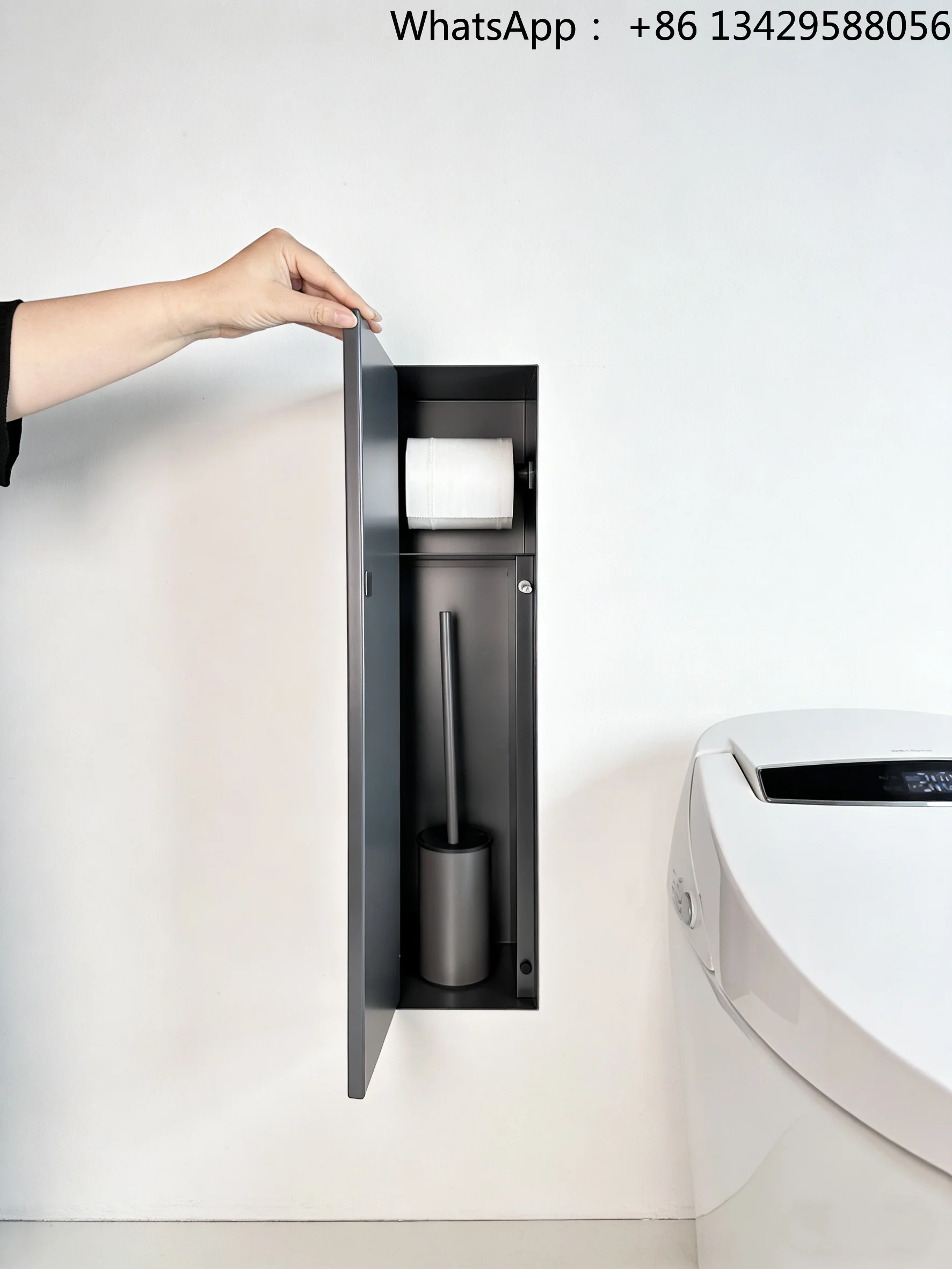 Hidden Integrated Door Paper Roll Holder Toilet Brush 304 Stainless Steel Recessed Rimless Wall Bathroom Toilet Brush Niche