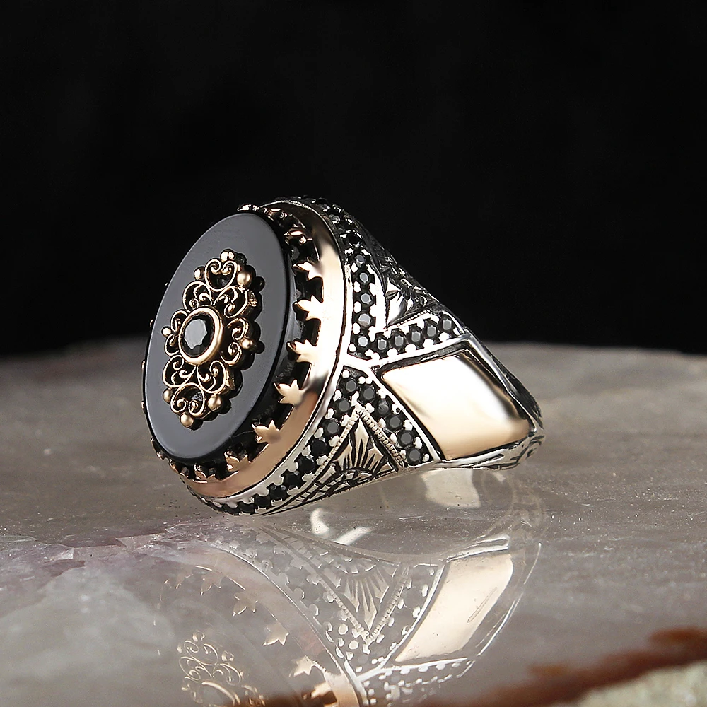

Onyx Gemstone 925 Sterling Mens Silver Ring