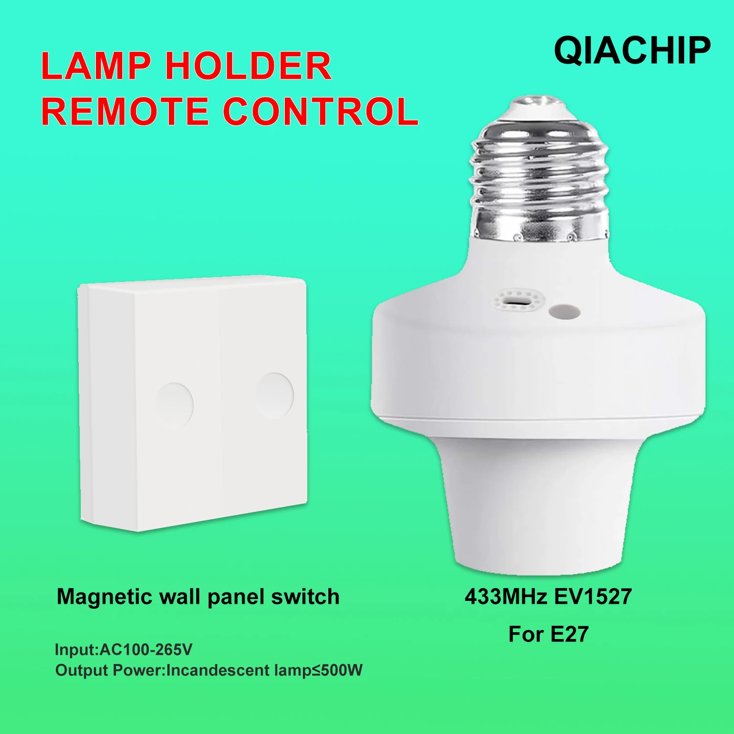 

433MHz Remote Control Smart LED Lampholder E27 AC100-265V EV1527code Transmitter Universal Socket Easy Install for Home