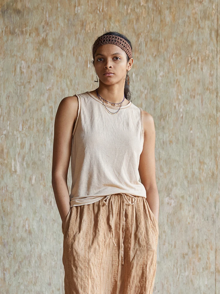 

Оригинальный дизайн Han Han: Льняной вязаный жилет с манжетами, повседневный, весенне-летний, универсальный топ, женский жилет Left Bank Mystery France