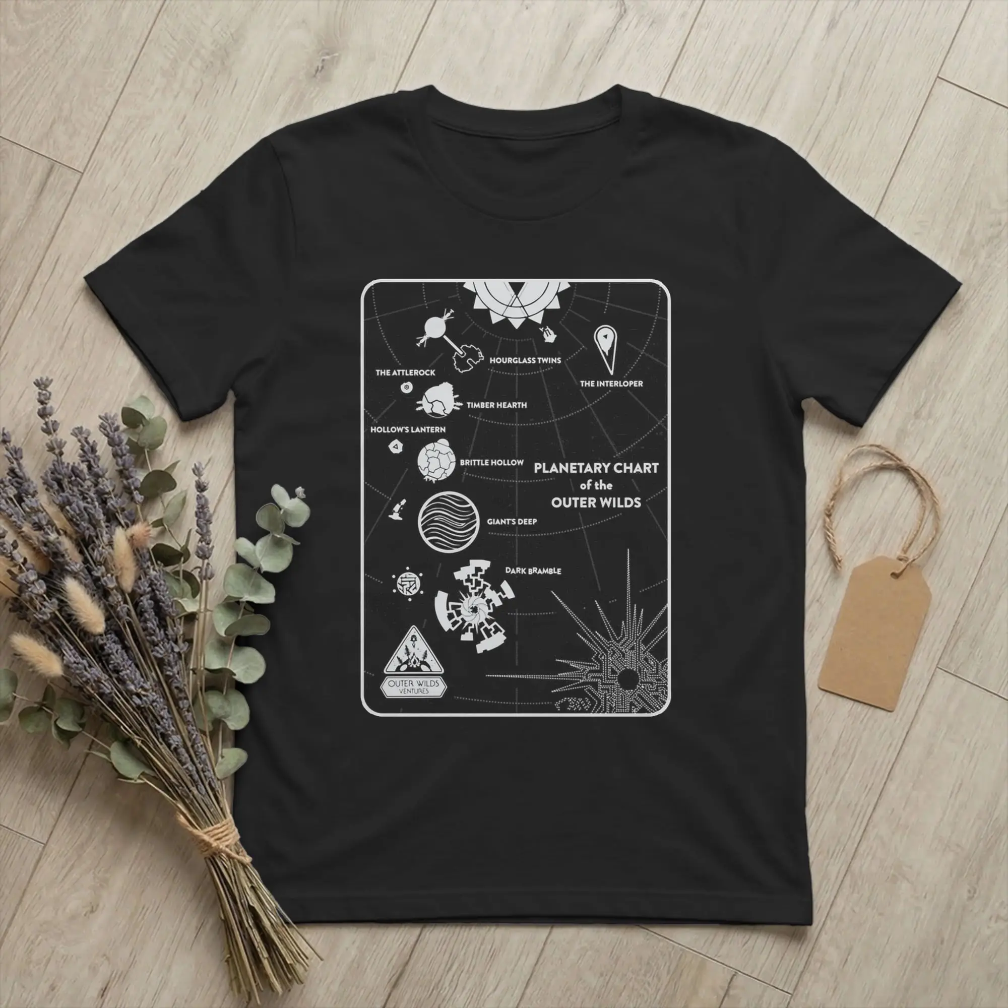 Men T-Shirt Outer Wilds Planets Chart Universe Cotton Tees Short Sleeve Simple All Names T Shirt Crewneck merchandise Big Size