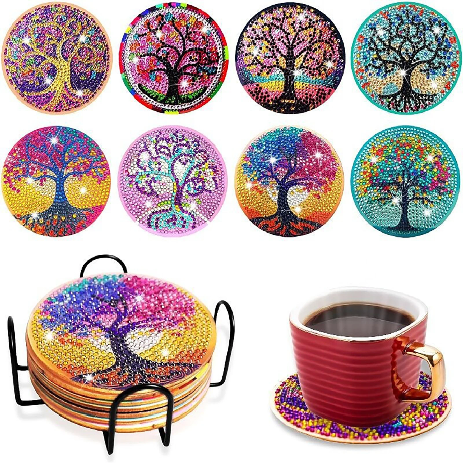 Hot Selling Multi-Style Rhinestone Studded Coaster Slip Resistant Coasters with Holder DIY Souvenirs Gift Ornament