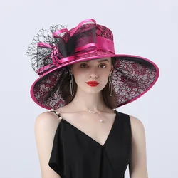 Fascinating Kentucky Big Hat Ladies Tea Party Wedding Summer Organza Hat Women Flower Large Wide Brim Fashion Vintage Fedora