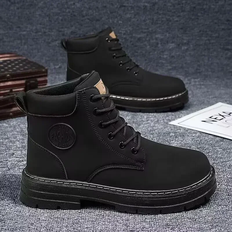 

2026 Autumn Men's Retro Work Shoes Thick Bottom High Top Non-Slip Warm Casual Boots PU Leather Lace-up Big Head Ankle boots