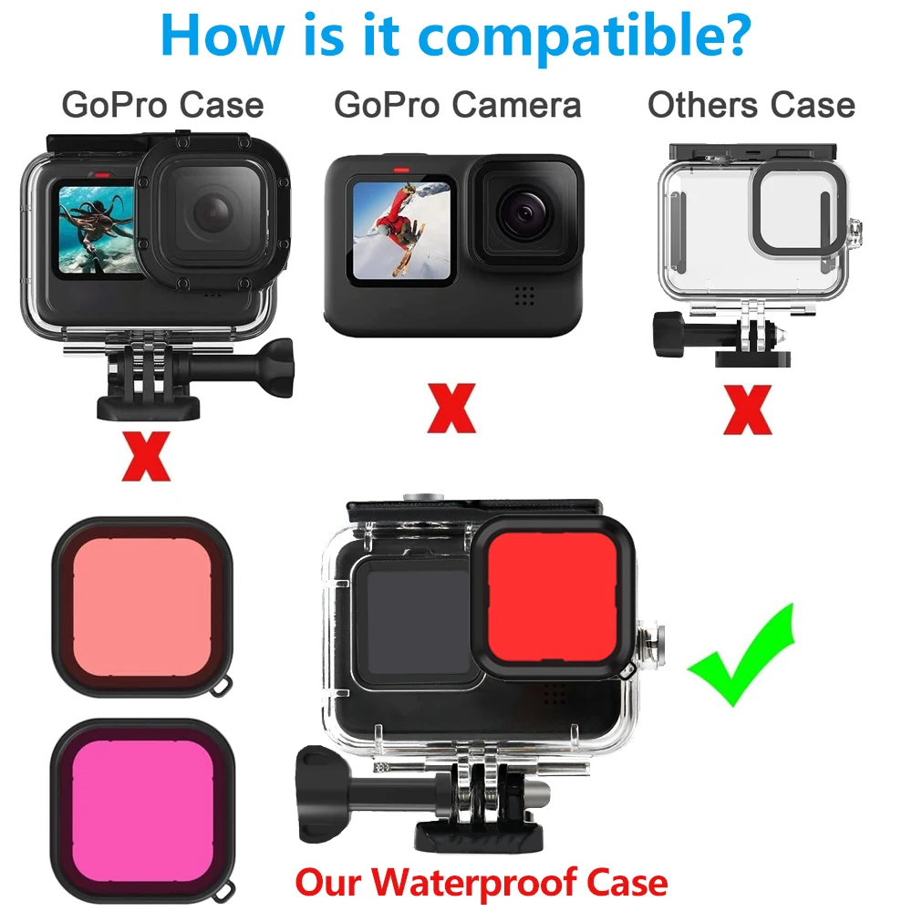 Waterproof Housing Case Protective 60M/196FT Underwater Dive Shell for GoPro Hero 12 11 10 9 Black Action Camera Accessories Kit