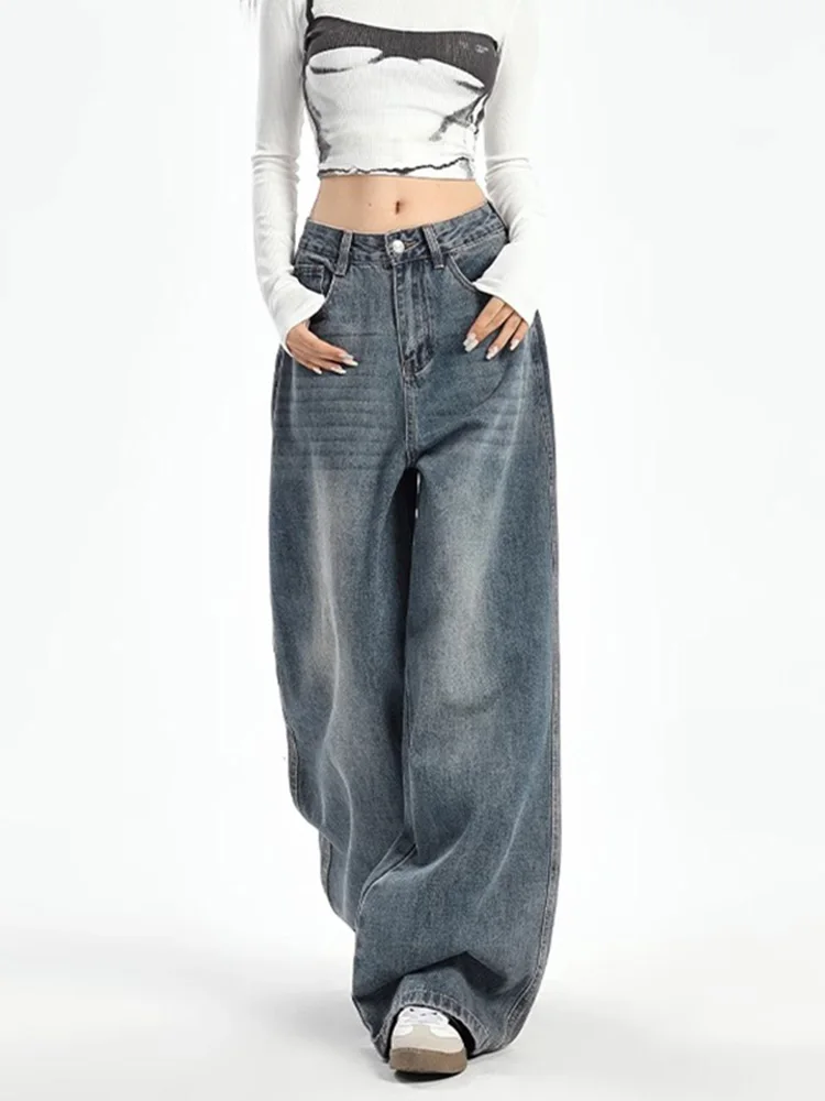 Jeans de Mezclilla Hoados de Pierna Ancha para Mujer, Talla ande, Cintura Alta, Largos hasta el Suelo, Cómodos, Estilo Re...