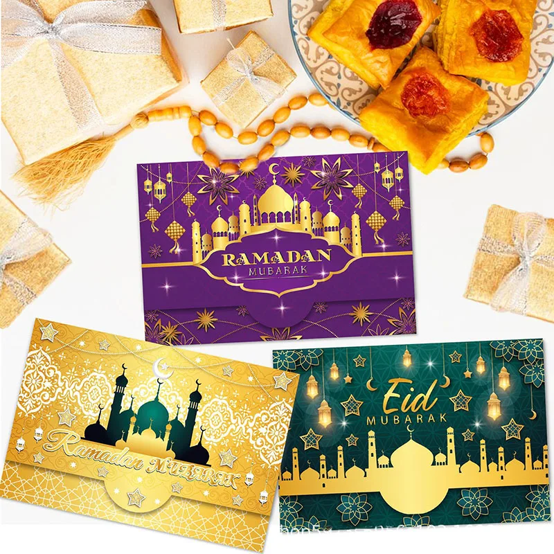 4Pcs Eid Mubarak Envelopes Money Gift Card Holder Ramadan Mubarak Decoration 2024 Islamic Muslim Eid Al-fitr Invitation Supplies