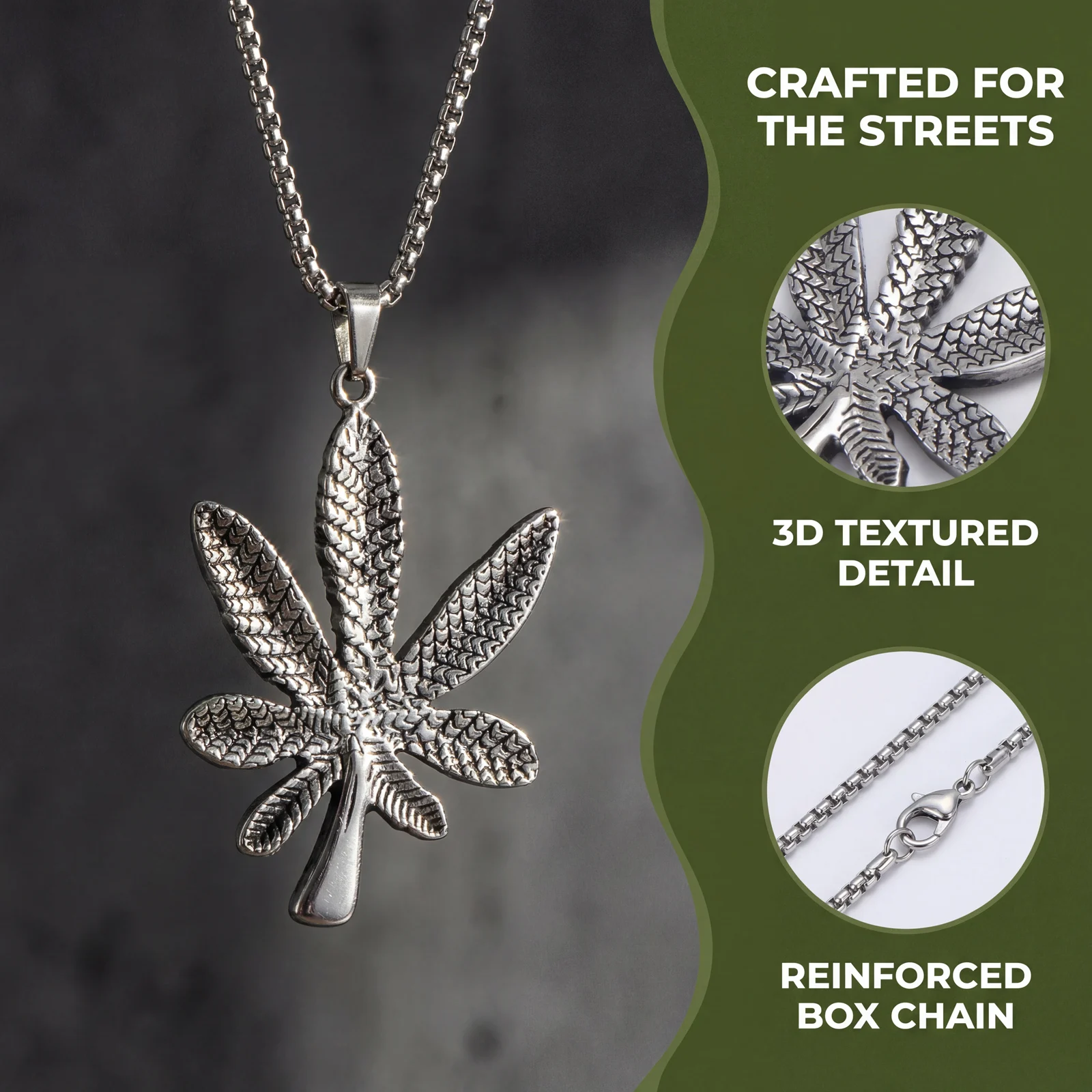 

Silvery Maple Leaf Pendant Necklace Vintage Textured Stainless Steel Jewelry Gift For Men Street Style Outfit