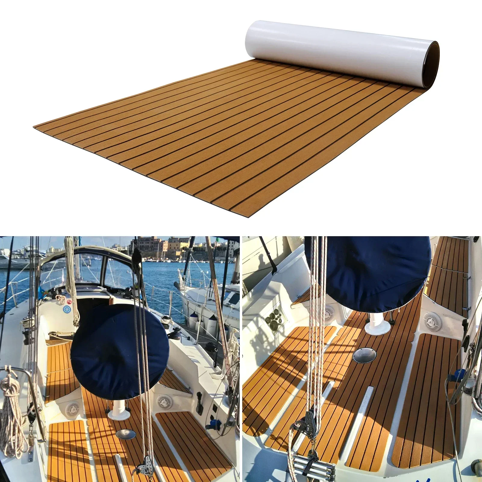 

2.4m Self-Adhesive EVA Foam Boat Marine Flooring Faux Teak Decking Sheet Striped Yacht Mat 8 Styles Brown Gray Gold Black