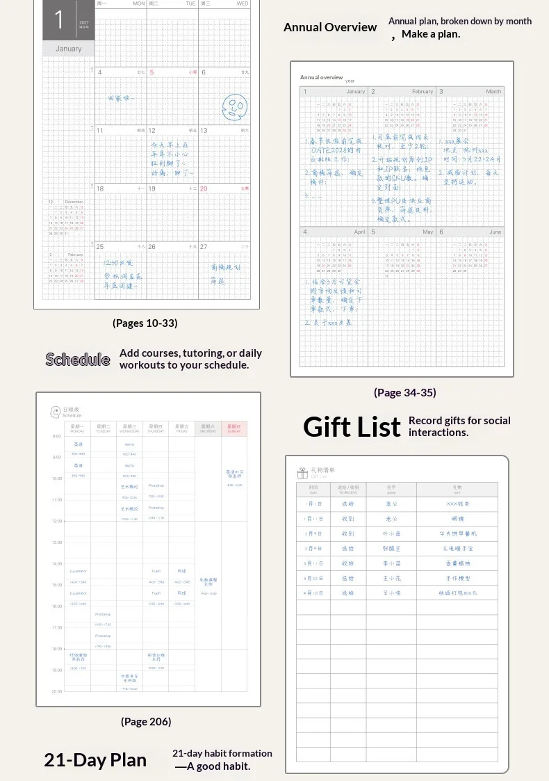 Kinbor 2027 Zeitmanagement-Planer, A5 PU-Notizbuch mit Kalender, Agenda, Tagebuch, Monats- und Wochenplan, To-Do-Liste, Geschenke – Detail 8