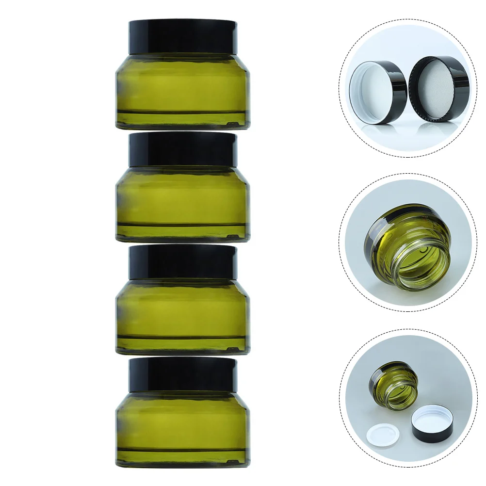 

4Pcs Cream Bottle Glass Face Cream Container Travel Storage Portable Refillable Small Empty Lotion Holder Durable