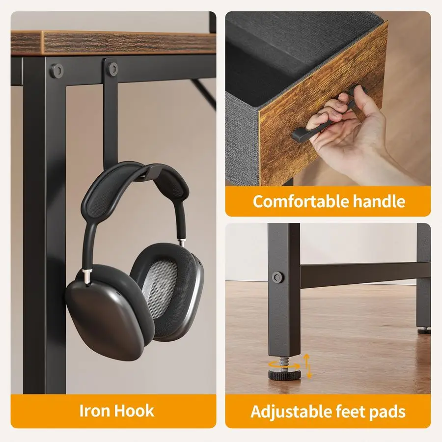 Computer Desk with 2 Drawers, 47 Inch Small Home Office Desk with Storage Study Writing Table, Light Brown