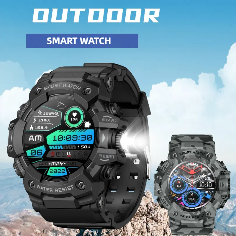 Men's military smartwatch (answer/make phone calls) outdoor sports smartwatch LED flashlight/30 day battery/compass/heart rate