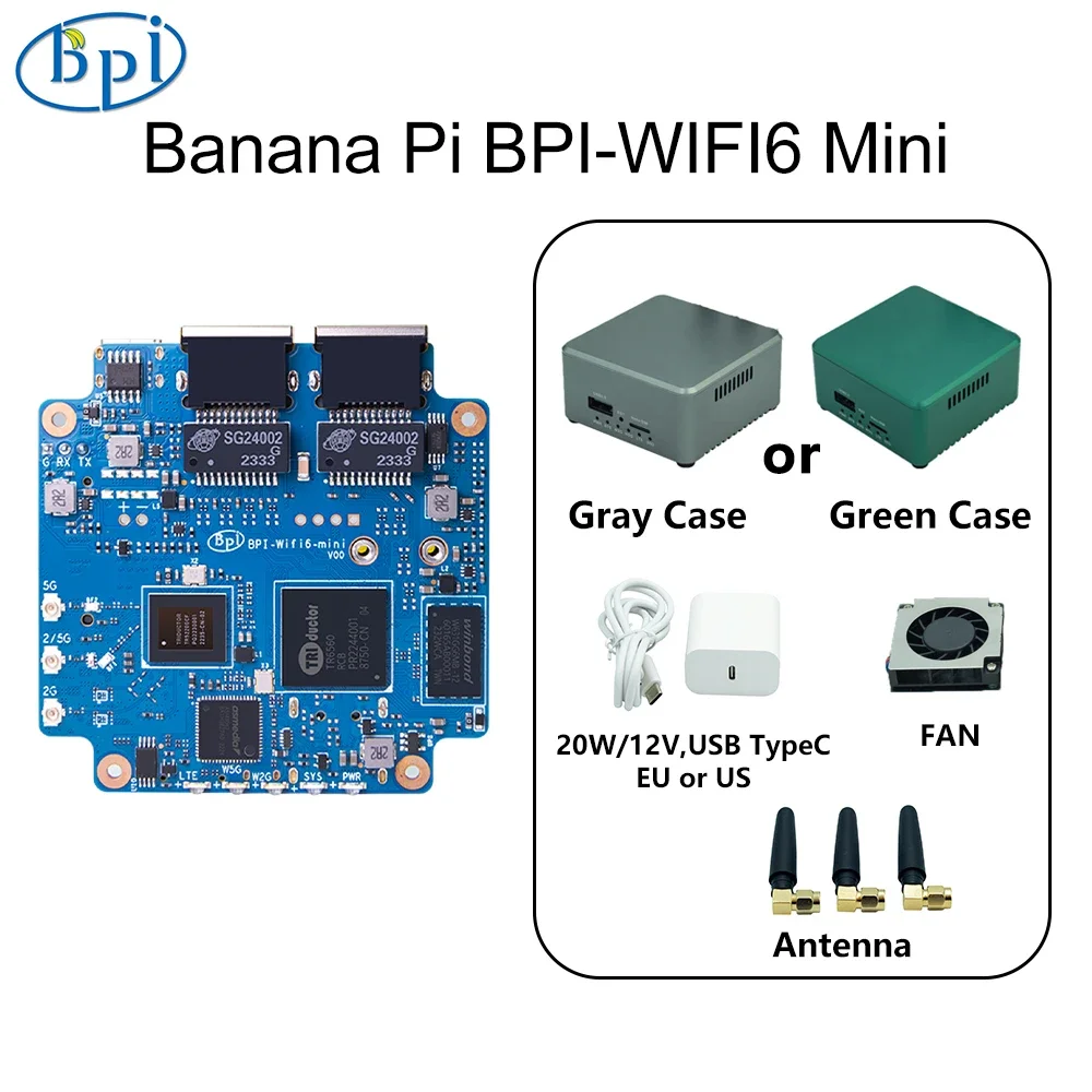 BoMaSBanana Pi BPI-WIFI6 Mini Open Source WiFi 6 Router Board Dual-Core ARM SoC TR6560 TR5220 With Antenna Case Smart Routing SB