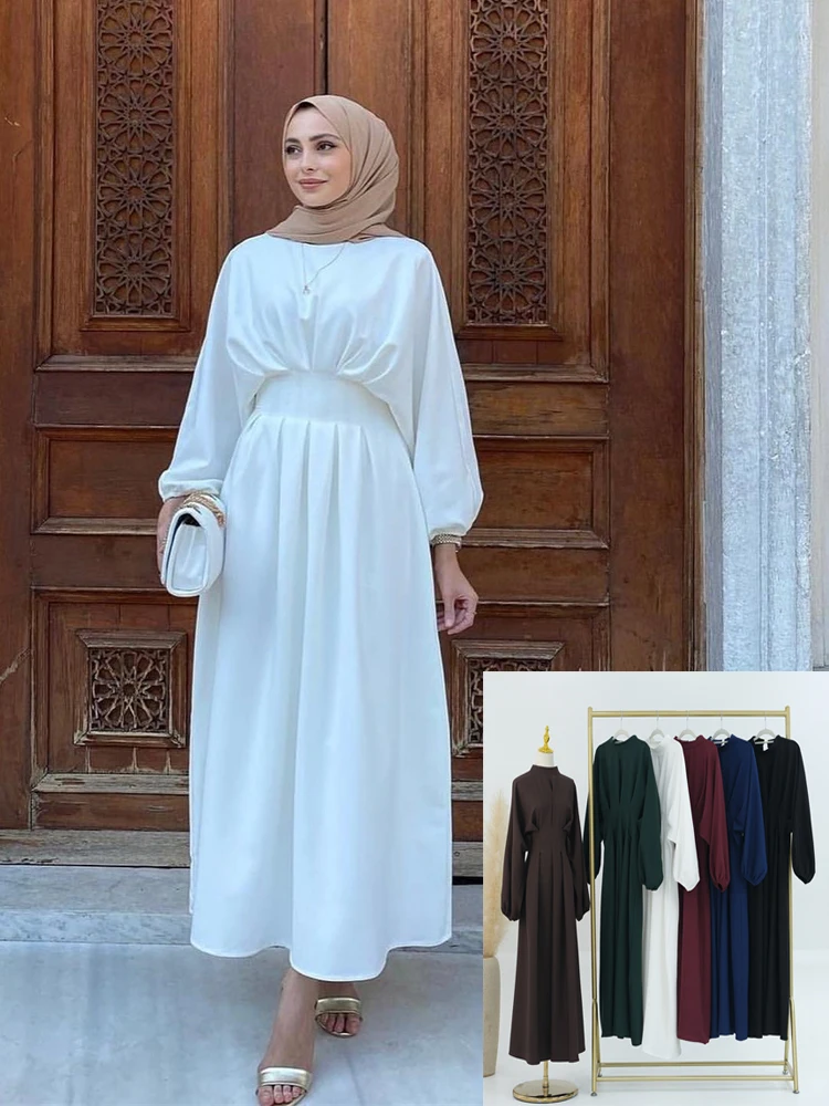 Ramadan białe dubajskie lniane sukienki Abaya islamska odzież dla kobiet indyk arabska sukienka muzułmańska szata Musulmane Femme Vestidos