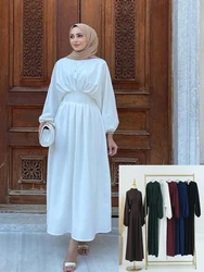 Vestido Abaya de lino blanco para mujer, ropa islámica de Ramadán, Turquía, árabe, musulmán