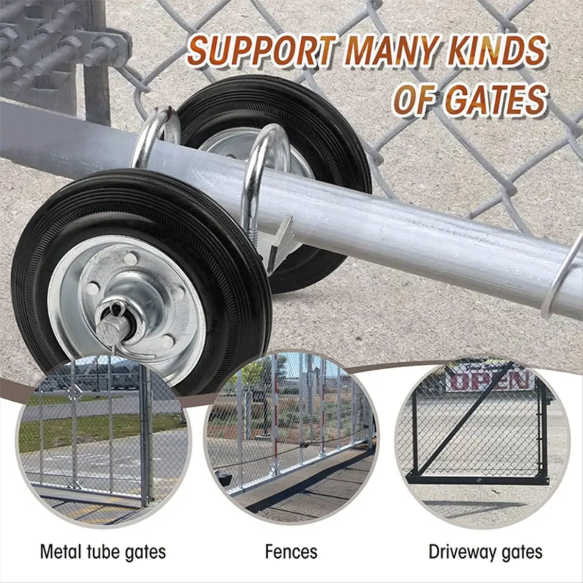 T32C New Heavy-Duty Steel Rolling Gate 6Inch RubberWheel Carrier for Driveway Chain Link Fence Metal Tube and More