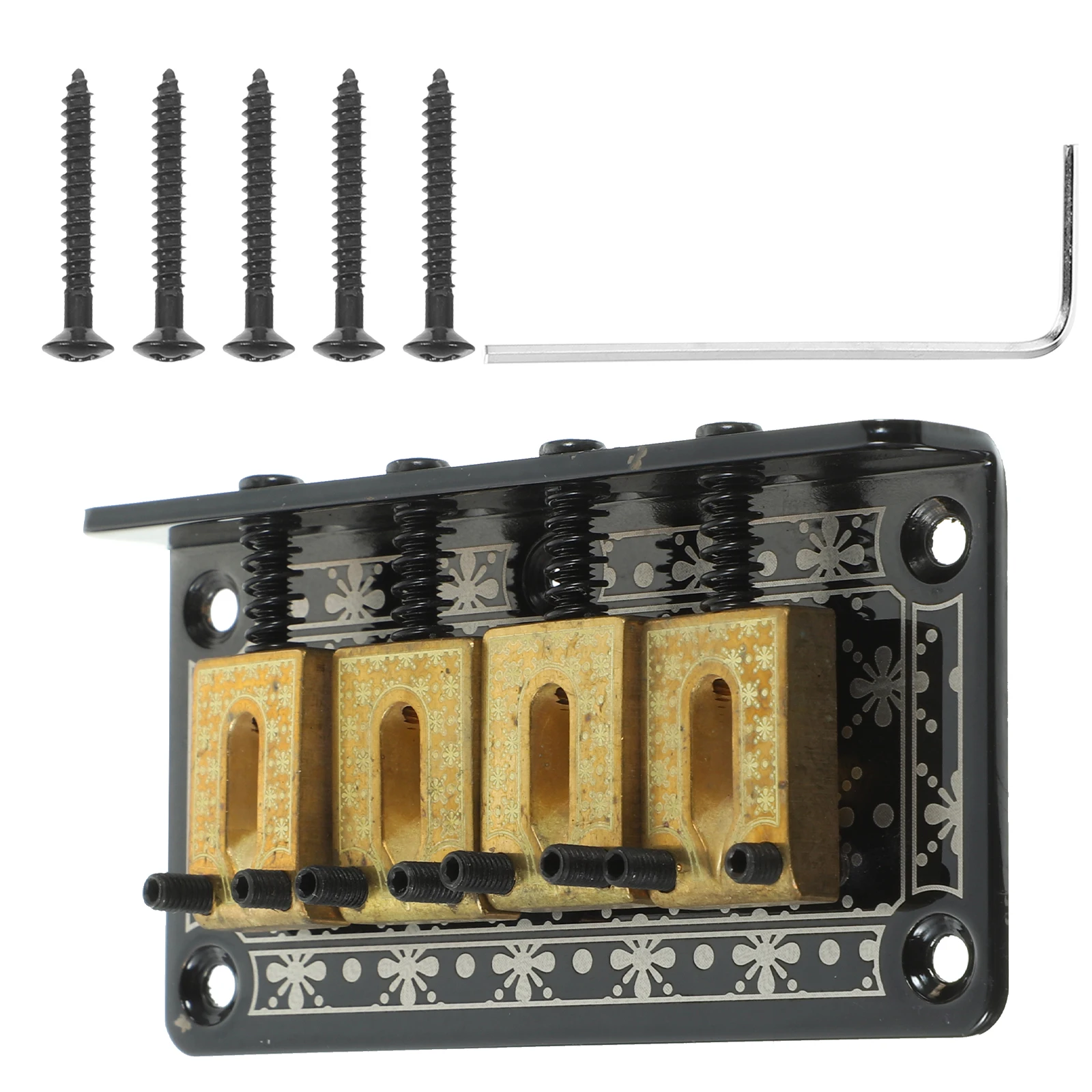 

4 String Vintage Fixed Bridge Hardtail Tailpiece Set 5 Screws Wrench Included Top Loading Fully Adjustable Copper Material