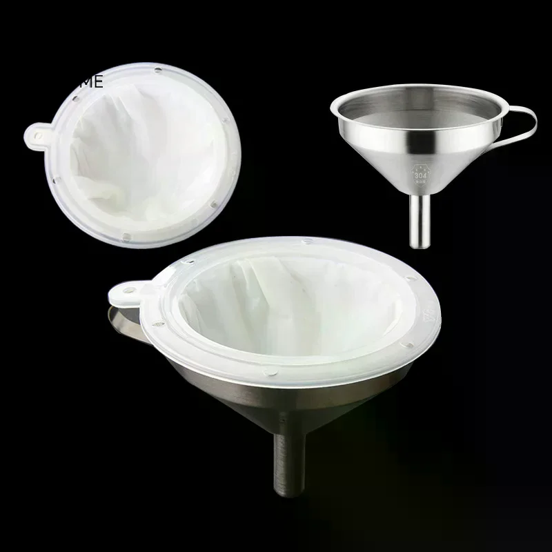 100/120/200/300/400/450 Mesh Nylon Filter Stainless Steel Funnel For Fruit Milk Traditional Chinese Medicine Oil White Wine