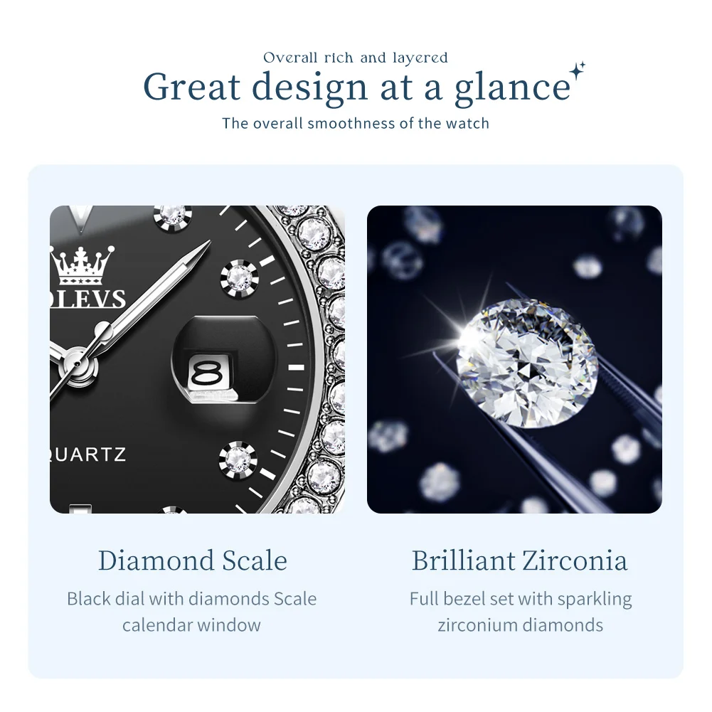 OLEVS Luxury Brand Quartz Watch for Women Steel Strap Waterproof Date Luminous Ladies Wristwatch Diamond Bezel Woman Watch 9945