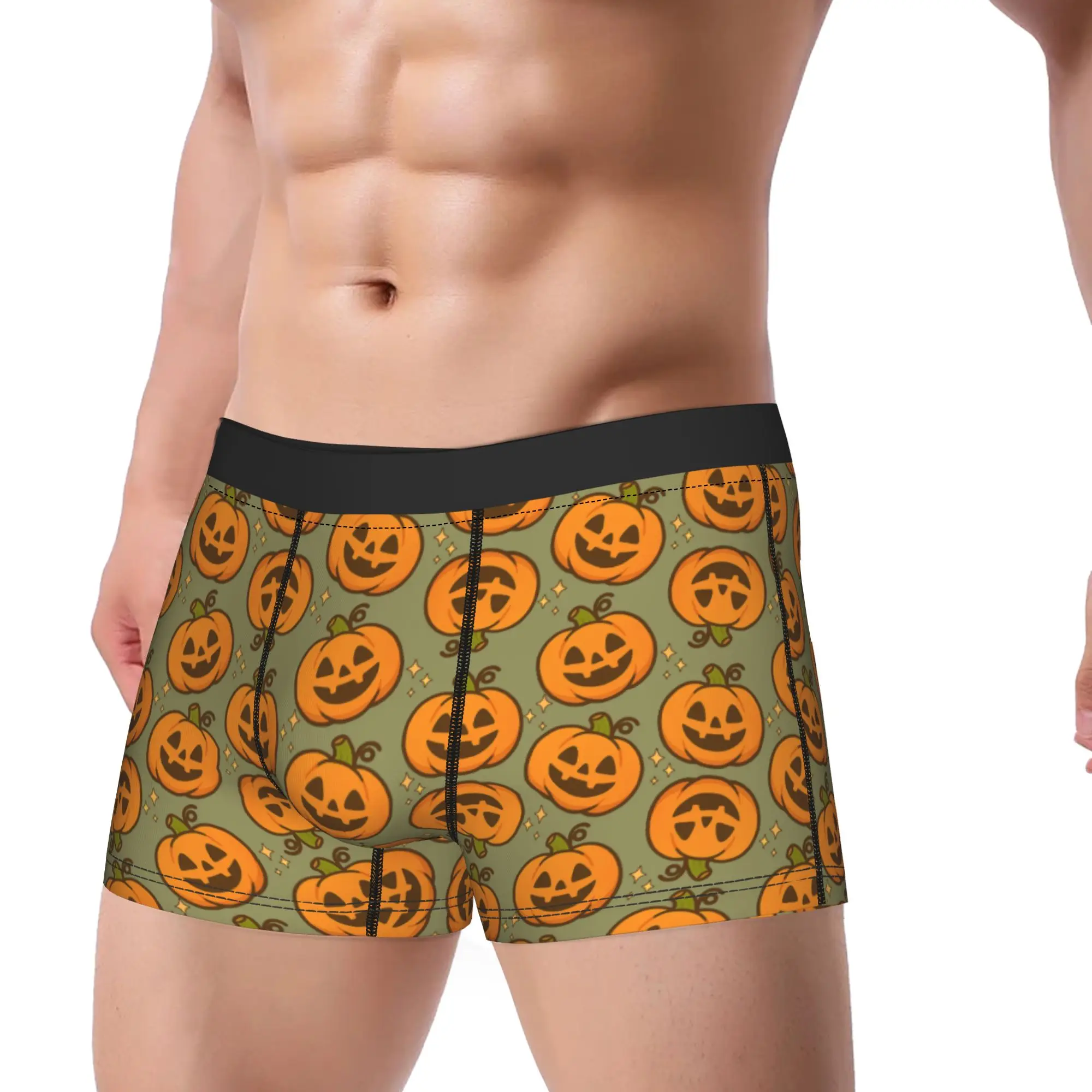 Retro Halloween Pumpkin Repeat Pattern  Underpants Homme Panties Man Underwear Ventilate Shorts Boxer Briefs