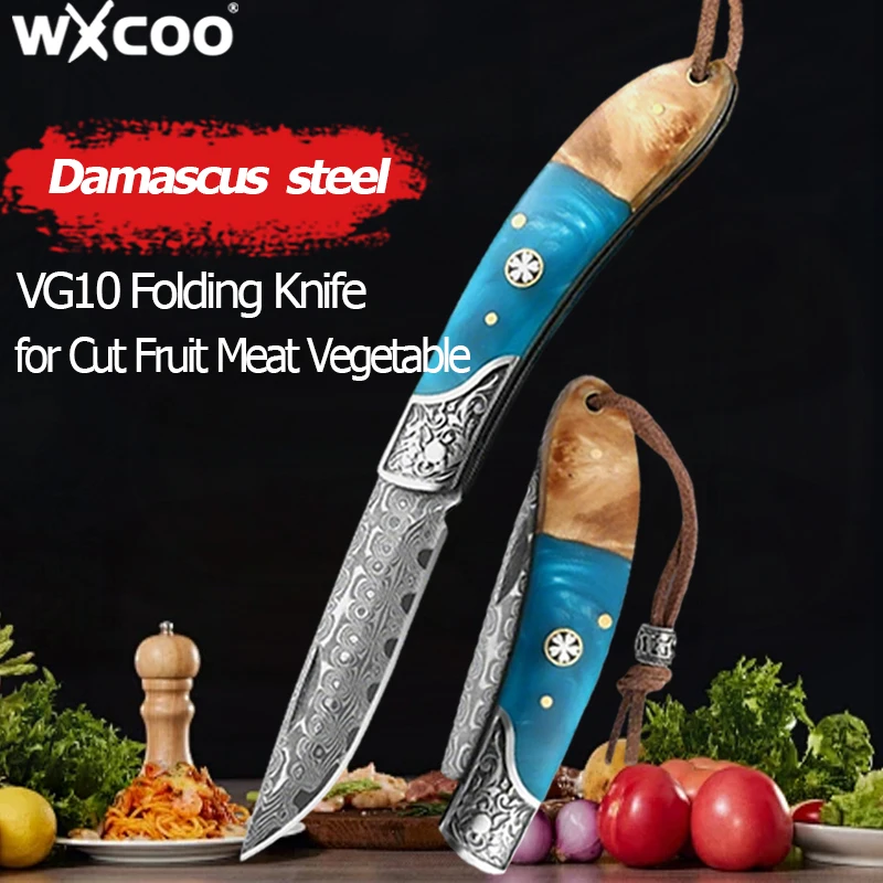 WXCOO دمشق الصلب جيب سكين للفرد دائم المطبخ سكين الطاهي اللحوم الساطور الفاكهة التقشير سكين للفرد أفضل رجل الهدايا