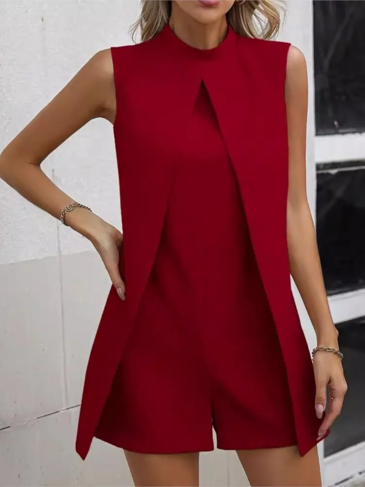 

Summer Jumpsuit Women Fashion Solid O Neck Sleeveless Chic Playsuit Elegant Clothes Female Casual Jumpsuits playsuit