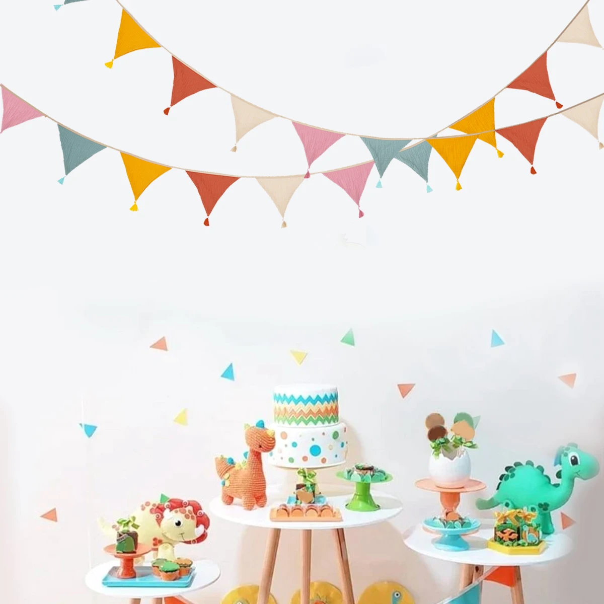 1 Juego de banderines de tela para guardería, 10 banderas triangulares con borla, decoración para fiesta de cumpleaños, pancarta para el hogar, Baby Shower, guirnalda de Carnaval