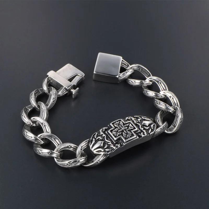 Fashion trendy brand men's rough titanium steel chain simple punk cross plus brand bracelet bracelet jewelry mens bracelet